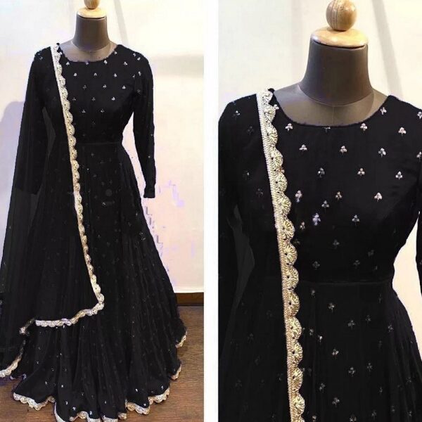 Black Georgette Fit & Flare Dress - BITTERLIME