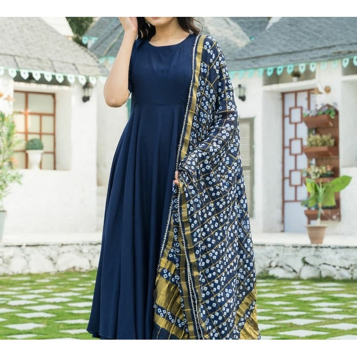 Ethnic Wedding Wear Fancy Printed Long Gown With Banarasi Dupatta at Rs 874  in Surat